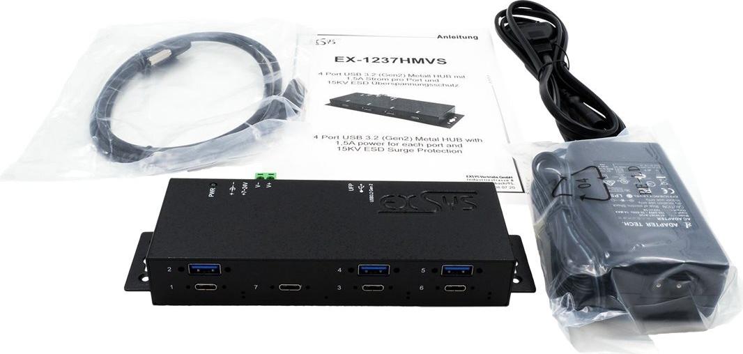 Exsys EX-1237HMVS USB 3.2 Gen2 Hub 7 Port Metall Schwarz