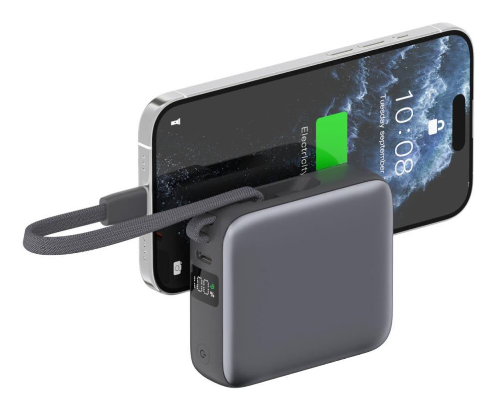 4smarts Pocket Dual Cord Powerbank 10000 mAh 22,5 W Grau