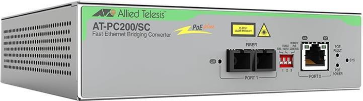 ALLIED TELESIS TAA 10/100TX TO 100FX/SC POE+ MEDIA+RATE CONVERTER UNIVERSPSU (AT-PC200/SC-960)