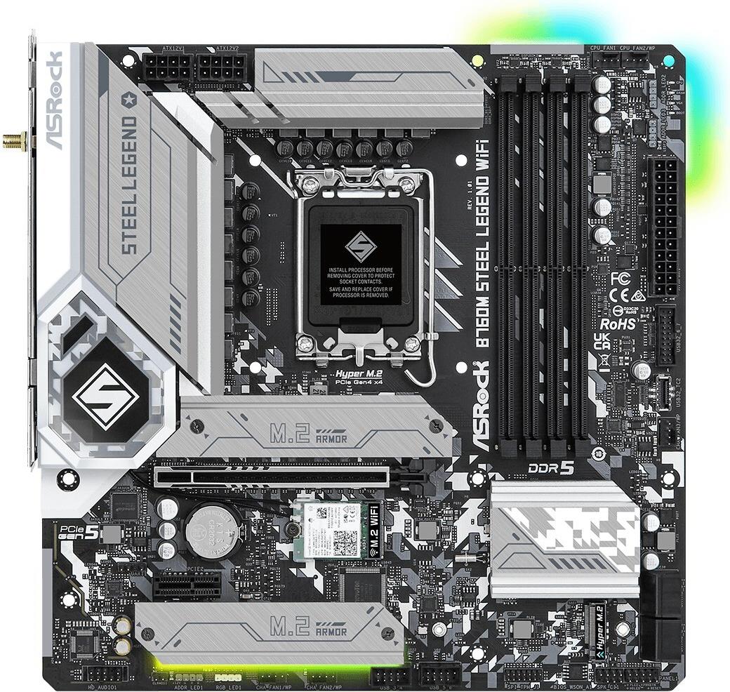 ASRock Steel Legend B760M Steel Legend WiFi LGA 1700 Micro-ATX Schwarz, Grau