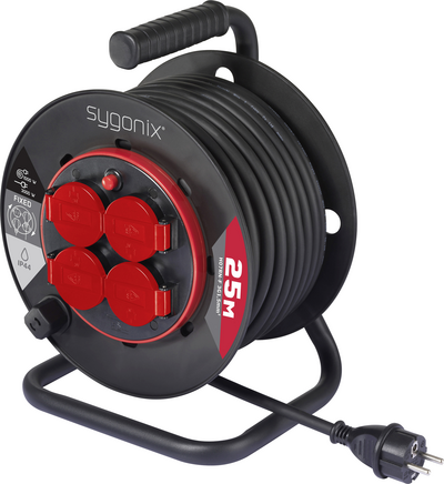 Sygonix SY-10236135 Kabeltrommel Schwarz Schutzkontakt-Stecker (SY-10236135)