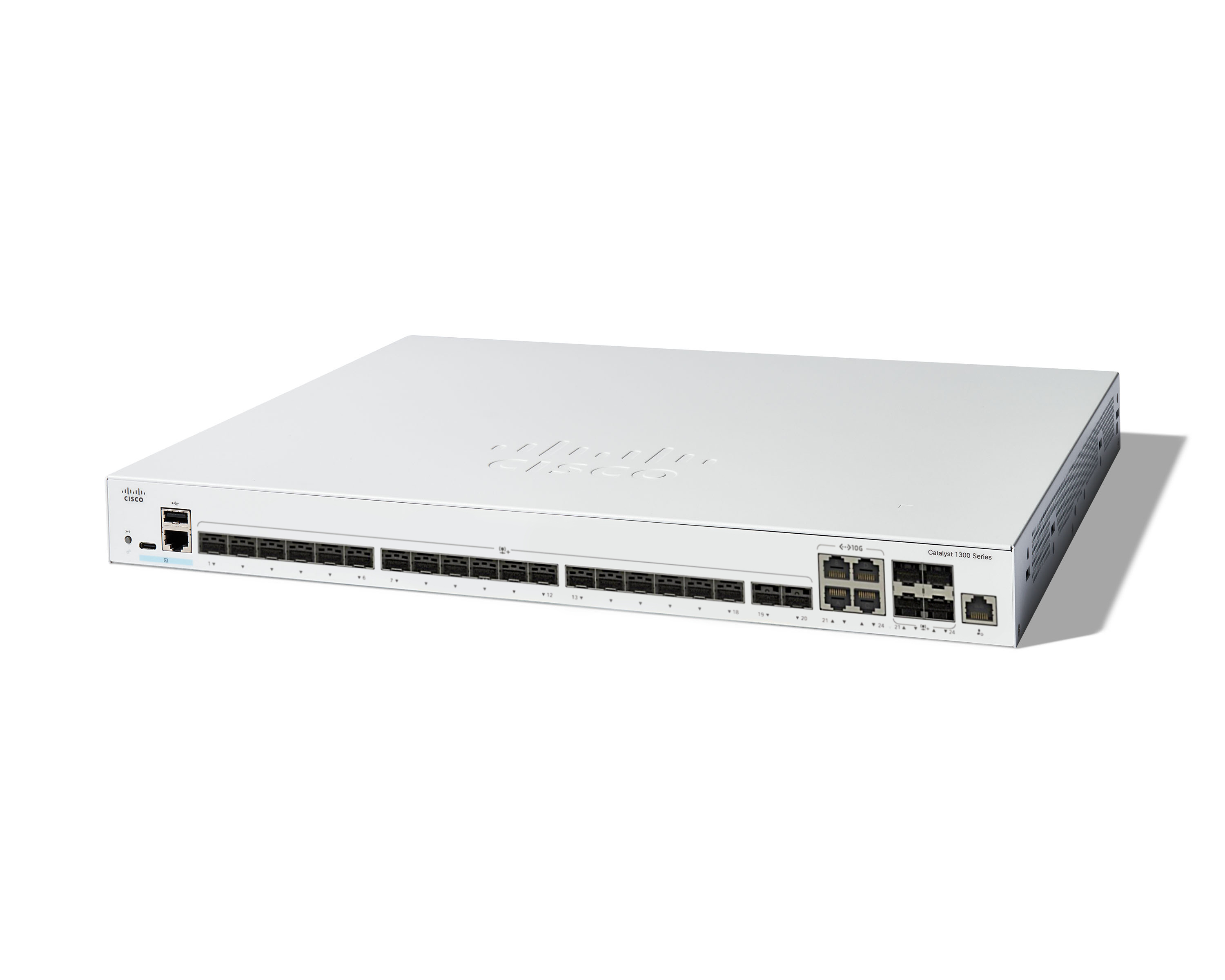 Cisco Catalyst 1300-24XS Managed L3 Smart Switch, 24x 10G SFP+, 4x 10G Combo, 480 Gbit/s, Rackmount, Weiß