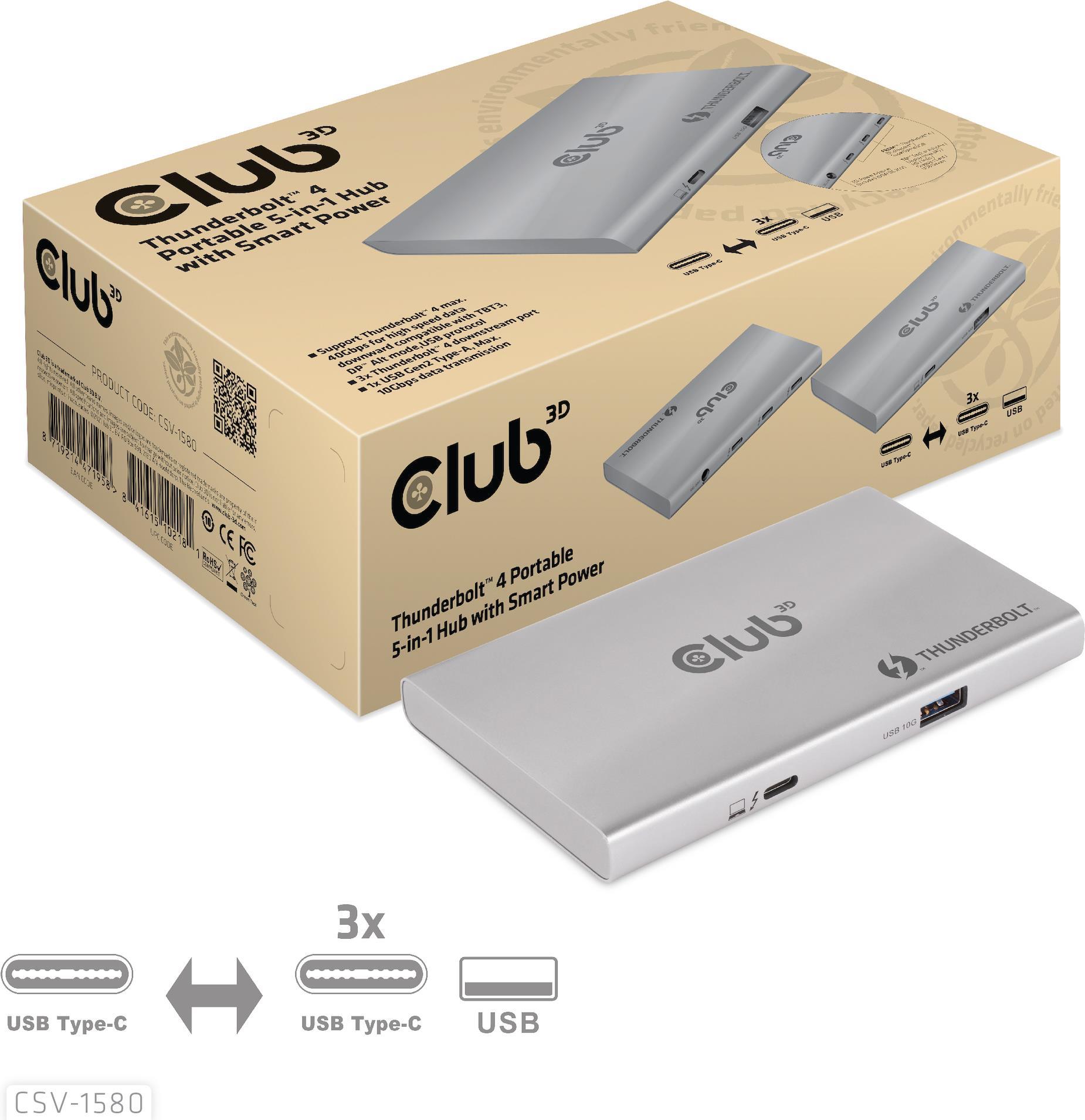 Club3D Thunderbolt 4 Portable 5-in-1 Hub with Smart Power (CSV-1580)