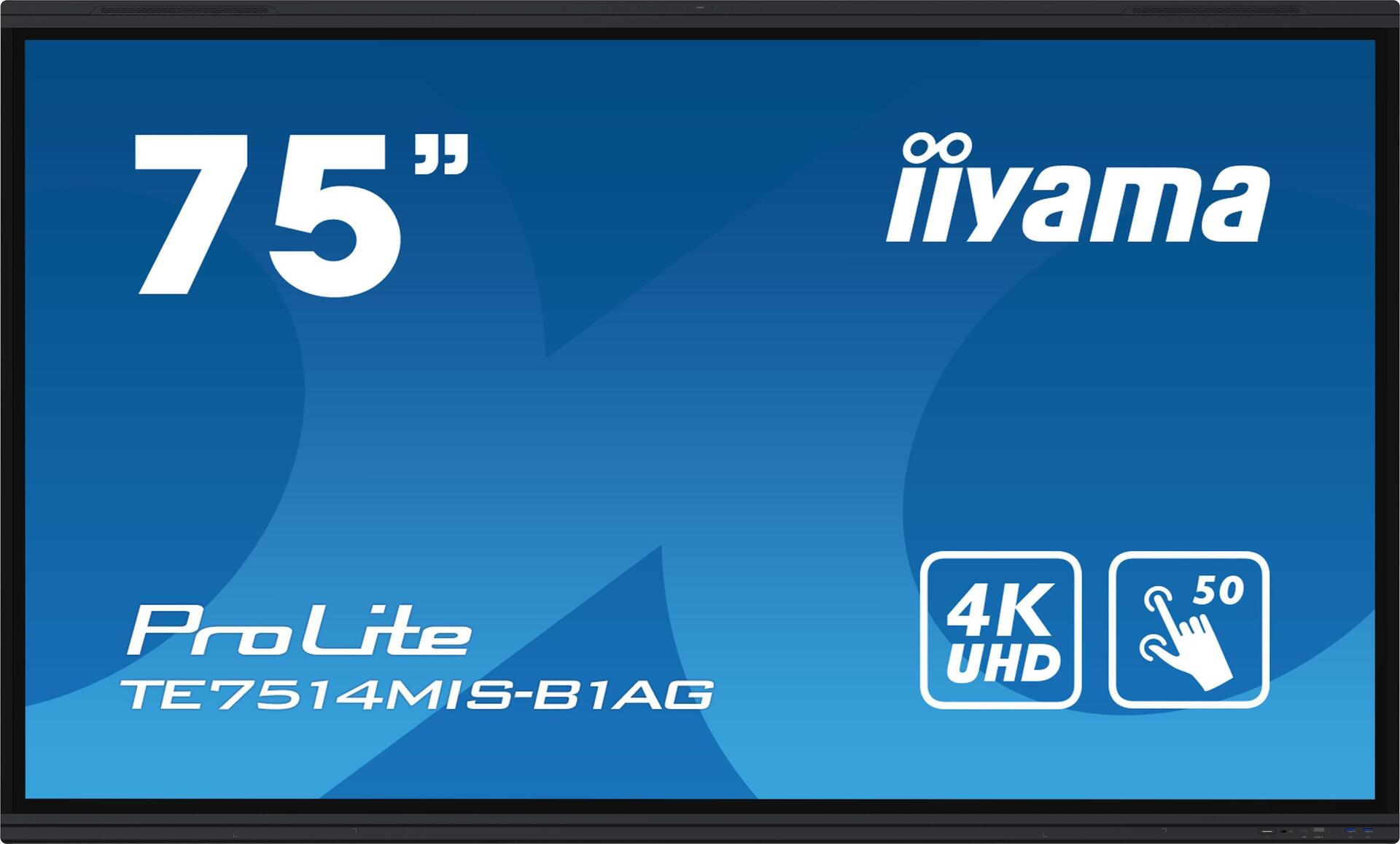 iiyama TE7514MIS-B1AG Signage-Display Interaktiver Flachbildschirm 190,5 cm (75" ) LCD WLAN 435 cd/m² 4K Ultra HD Schwarz Touchscreen Eingebauter Prozessor Android 24/7 (TE7514MIS-B1AG)
