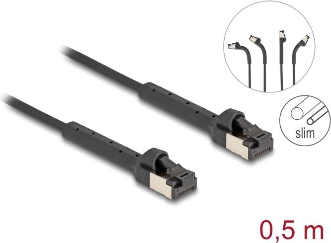 Delock RJ45 Slim Netzwerkkabel Cat.6A U/FTP winkelbar schwarz 0.5 m (80933)