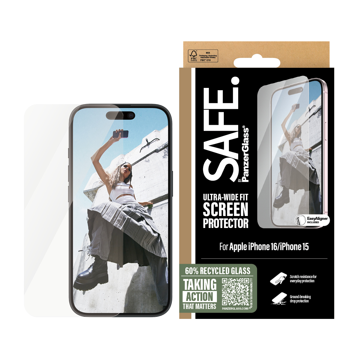 PanzerGlass SAFE. Displayschutzfolie iPhone 16 6,1" Ultra-Wide Fit Transparent