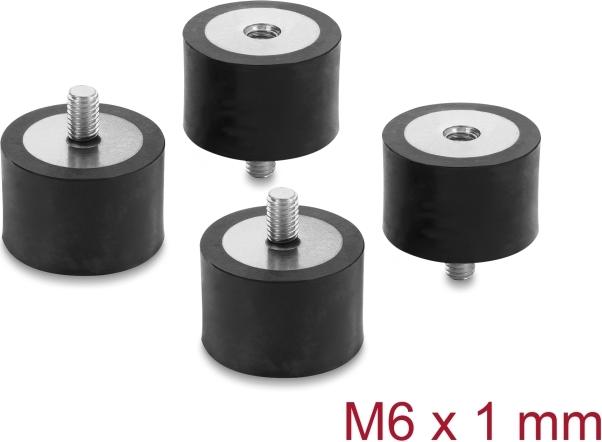 Delock Vibrationsdämpfer M6 x 1 mm D 30 x H 20 mm mit Innen und Außengewinde 4 Stück schwarz (60821)