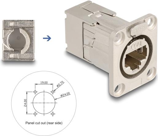 Delock D-Typ RJ45 Einbaubuchse mit LSA Anschluss Cat.6A STP Metall (67064)