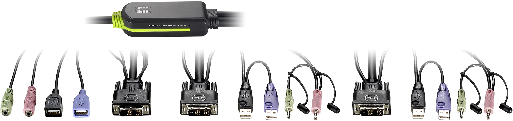 LevelOne KVM-0260 2-Port KVM-Switch DVI USB Audio Schwarz, Grau
