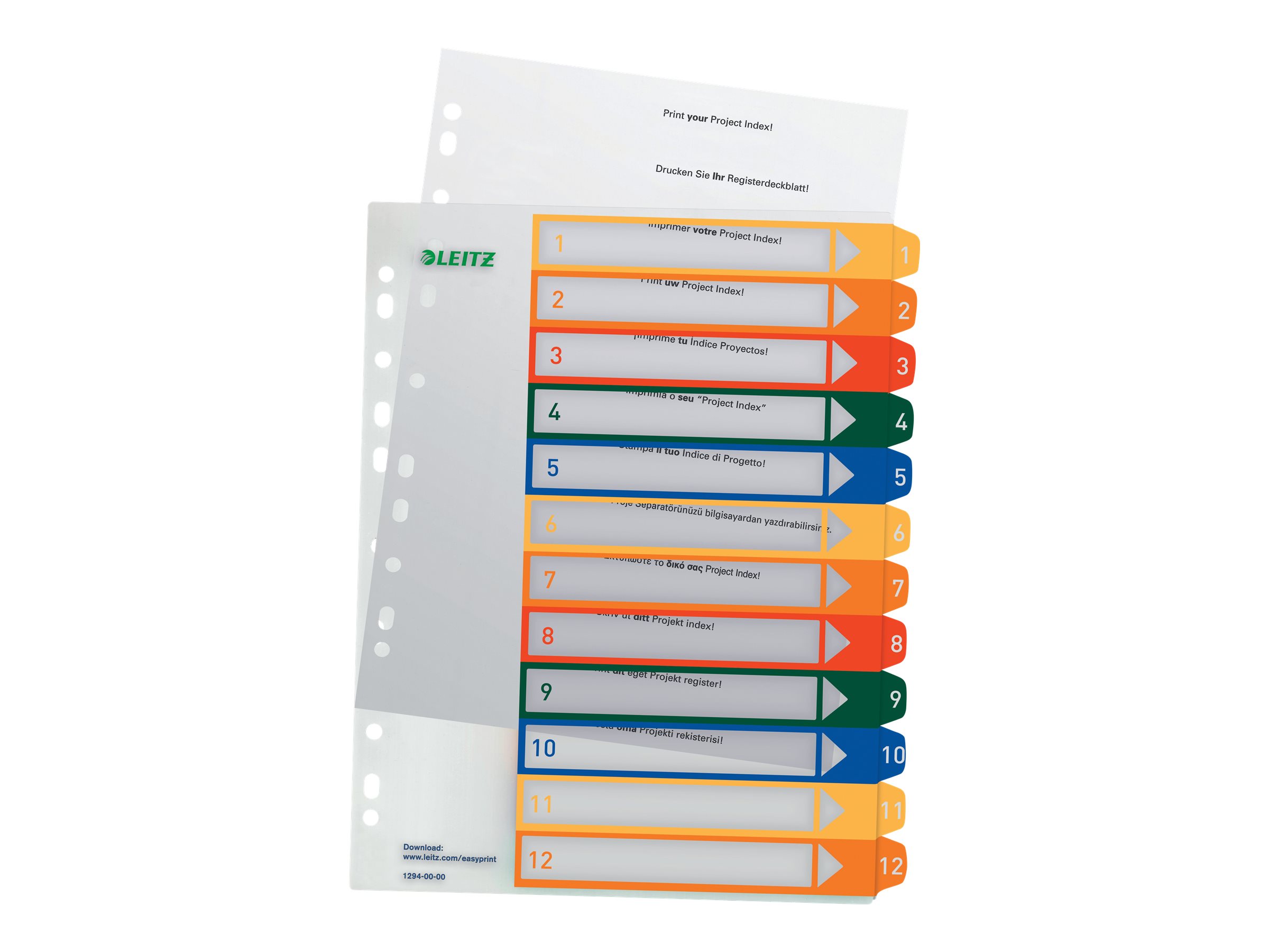 Leitz PC Printable Index Kunststoff-Register Zahlen 1-12 A4 Überbreite Mehrfarbig
