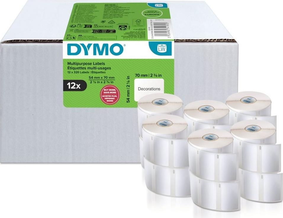 DYMO Etikettenrolle für Etikettendrucker weiß, 54,0 x 70,0 mm, 12 x 320 Etiketten (2234185)