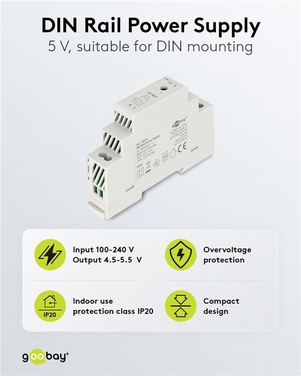 Goobay Hutschienen-Netzteil (DIN-Rail) 5 V, 2,4 A, 12 W (59574)