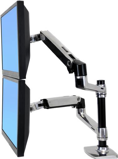 ERGOTRON LX Dual Monitor Arm in Aluminium inklusive einer Notebook Halterung - Monitor Tischhalterung mit patentierter CF-Technologie für 2 Bildschirme bis 61,00cm (24") , 33cm Höhenverstellung, VESA Standard und  (45-248-026)