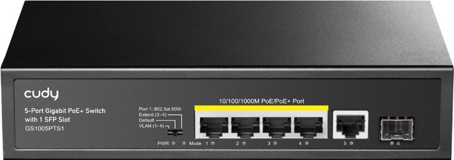 Cudy GS1005PTS1 Gigabit Ethernet Switch 5-Port PoE+ 120 W Schwarz