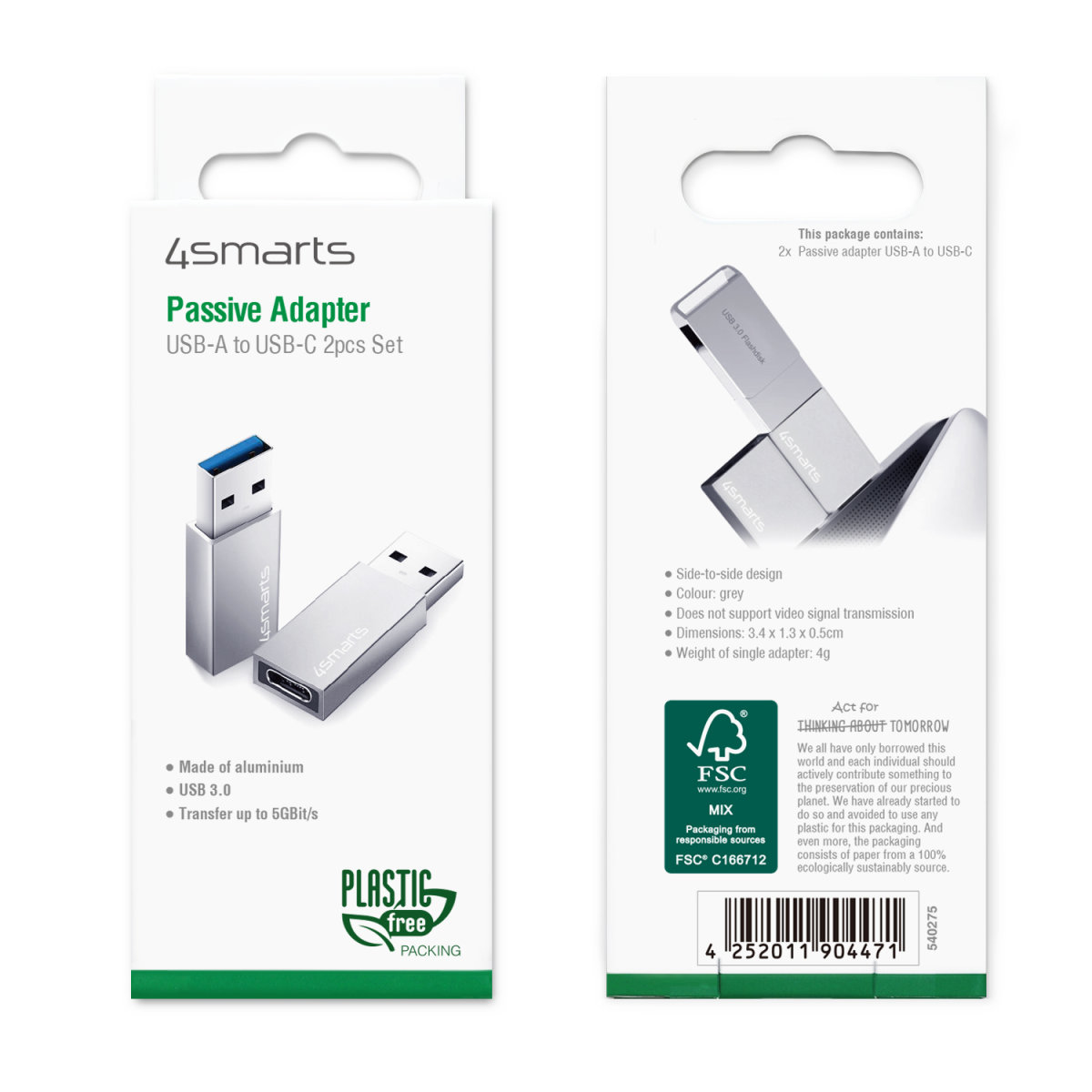 4smarts 540275 USB-A auf USB-C Adapter Grau