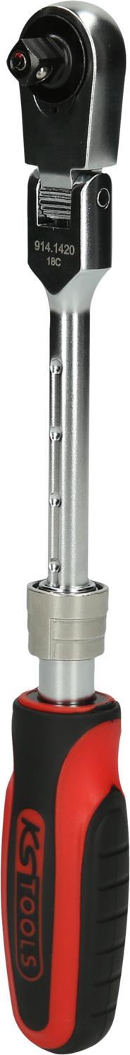 KS TOOLS Werkzeuge-Maschinen GmbH 1/4" SlimPOWER Teleskop-Gelenk-Umschaltknarre, 72 Zahn (914.1420)