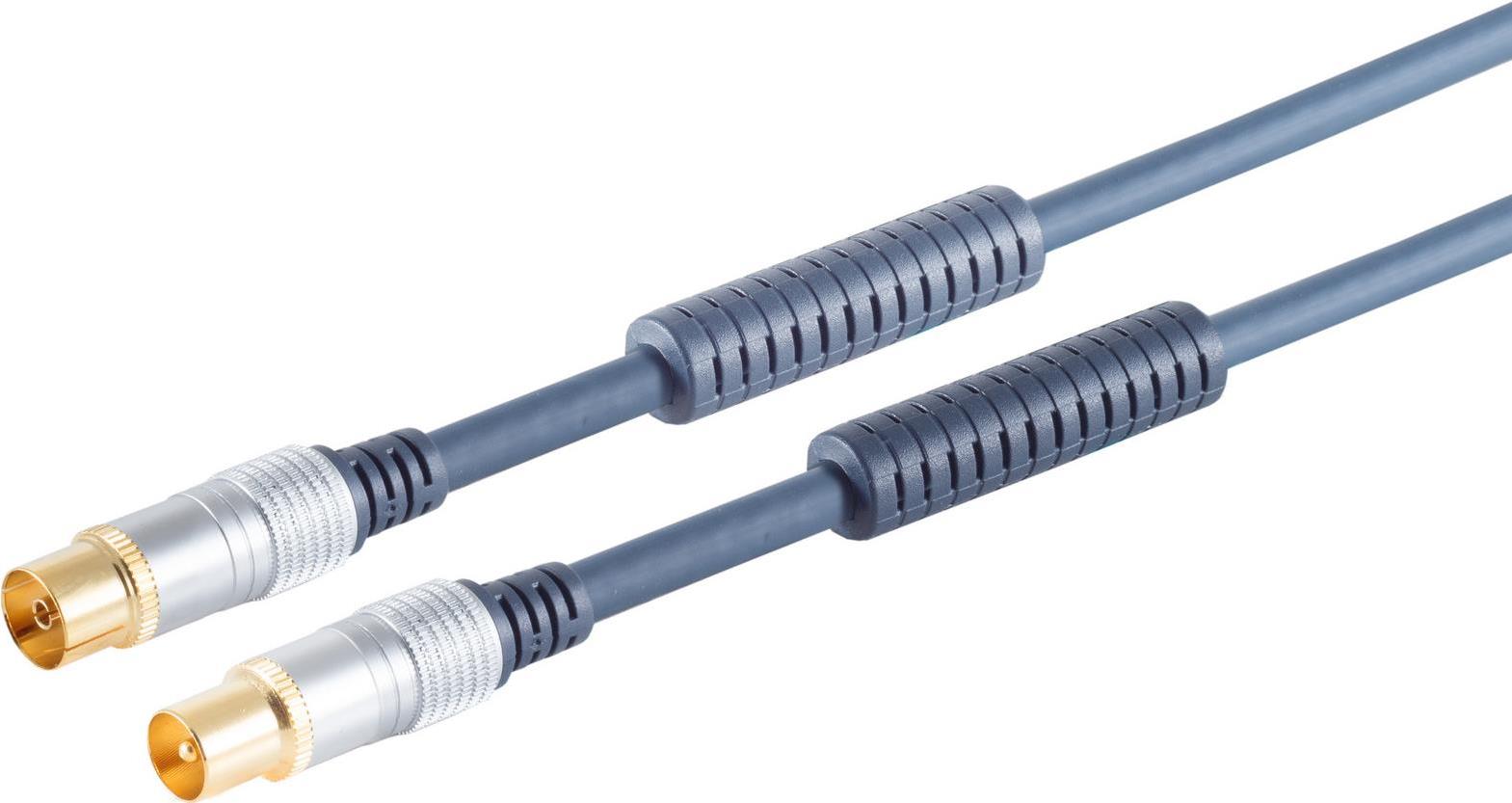 S/CONN maximum connectivity Home-Cinema Antennenanschlußkabel, verchromter Metall-Koaxstecker auf verchromte Metall-Koaxbuchse, Mantelstromfilter, verg. Kontakte RG59U, BZT, CE, 7,5m (80207MHQ)