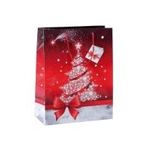 sigel Weihnachts-Geschenktüte "Sparkling Tree", klein Geschenktasche mit Glanzlackierung und Geschenkanhänger, - 5 Stück (GT023)