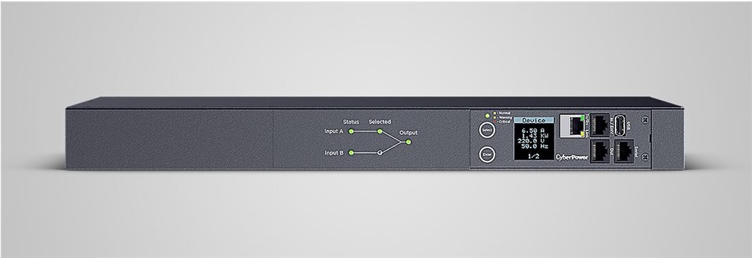 CyberPower PDU ATS, Switched, 230V/16A, 1HE, 8xC13/2xC19 Ausgang, 2xC20 Eingang, (PDU84005)