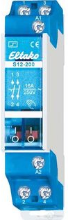 Eltako S12-200-24V. Produktfarbe: Blau, Zertifizierung: CE. AC Eingangsspannung: 250 V, Stromstärke: 16 A (S12-200-24V)