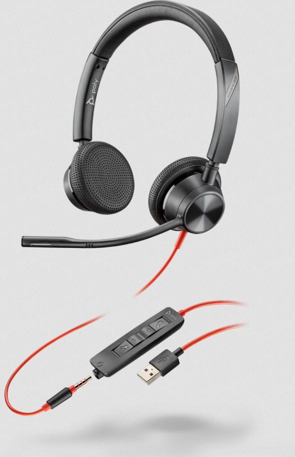 POLY Blackwire 3325, USB-A. Produkttyp: Kopfhörer. Übertragungstechnik: Kabelgebunden. Empfohlene Nutzung: Büro/Callcenter. Kopfhörerfrequenz: 20 - 20000 Hz. Gewicht: 96 g. Produktfarbe: Schwarz (213938-101)