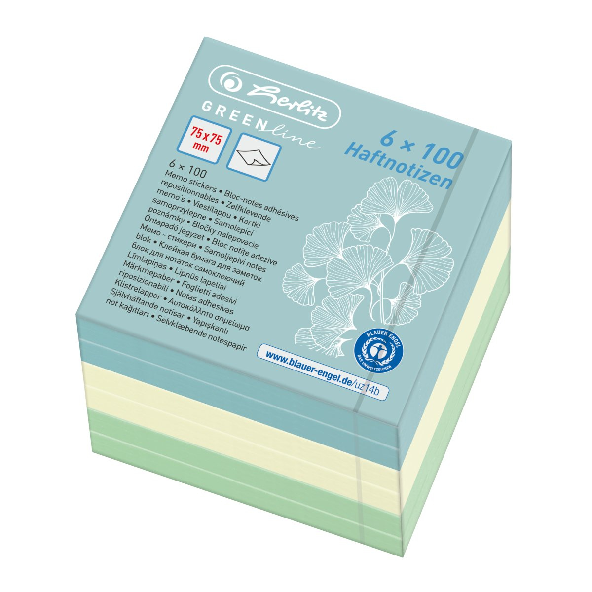 Herlitz Klebezettel 50033430 75 x 75 mm 600 Blatt Selbstklebend Blau, Grün, Gelb