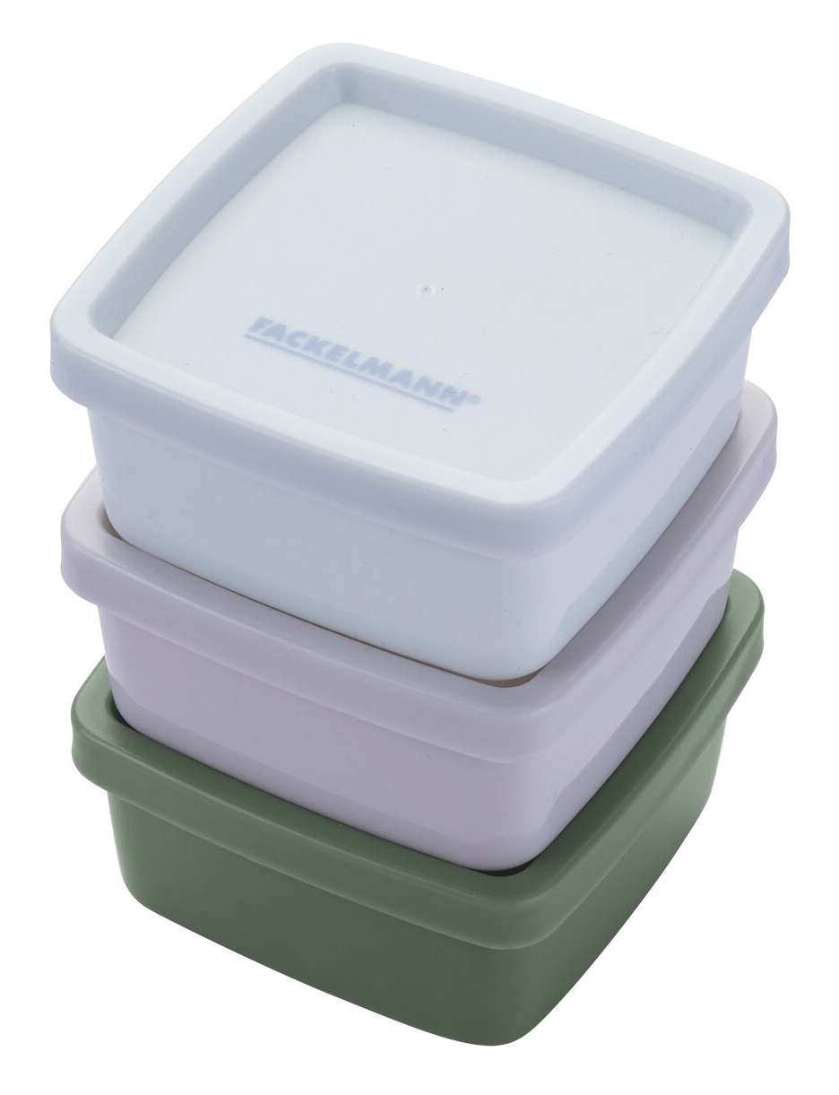 Fackelmann Be The Move Frischhaltedosen-Set Silikon 3-teilig quadratisch Beige Grün Grau Hellblau