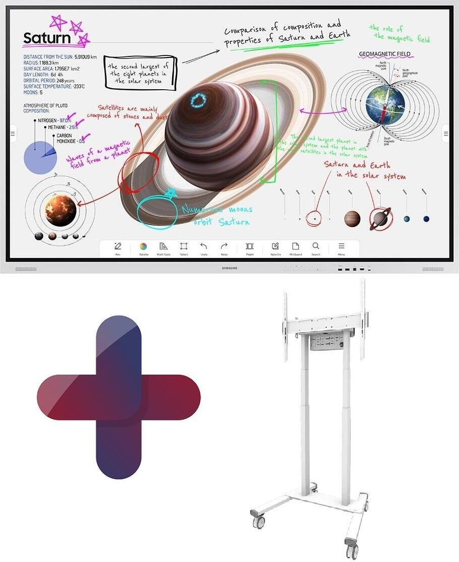 Samsung Flip Pro WM75B Flipchart 190,5 cm 75 Zoll inkl. Neomounts FL55-875WH1 motorisierter Rollwagenhöhenverstellbar (LH75WMBWLGCXEN+FL55-875WH1)