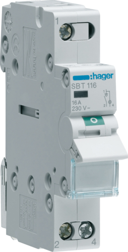 Hager SBT116. Anzahl der Pole: 1P, Produktfarbe: Grau. AC Eingangsspannung: 440 V, AC Eingangsfrequenz: 50/60 Hz. Breite: 17,5 mm, Höhe: 83 mm (SBT116)