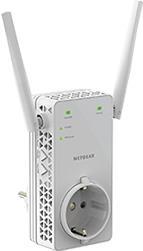 Netgear EX6130. Typ: Netzwerksender, Datenübertragungsrate: 1200 Mbit/s, Ethernet LAN Datentransferraten: 10,100 Mbit/s. Netzstandard: IEEE 802.11a,IEEE 802.11ac,IEEE 802.11b,IEEE 802.11g,IEEE 802.11n, WLAN-Standards: 802.11a,Wi-Fi 5 (802.11ac),802.11b,802.11g,Wi-Fi 4 (802.11n), WLAN-Band: Dual-Band (2,4 GHz/5 GHz). Produktfarbe: Weiß, Befestigungstyp: Wand. Breite: 55 mm, Tiefe: 34 mm, Höhe: 114 mm. Verpackungsart: Box (EX6130-100FRS)