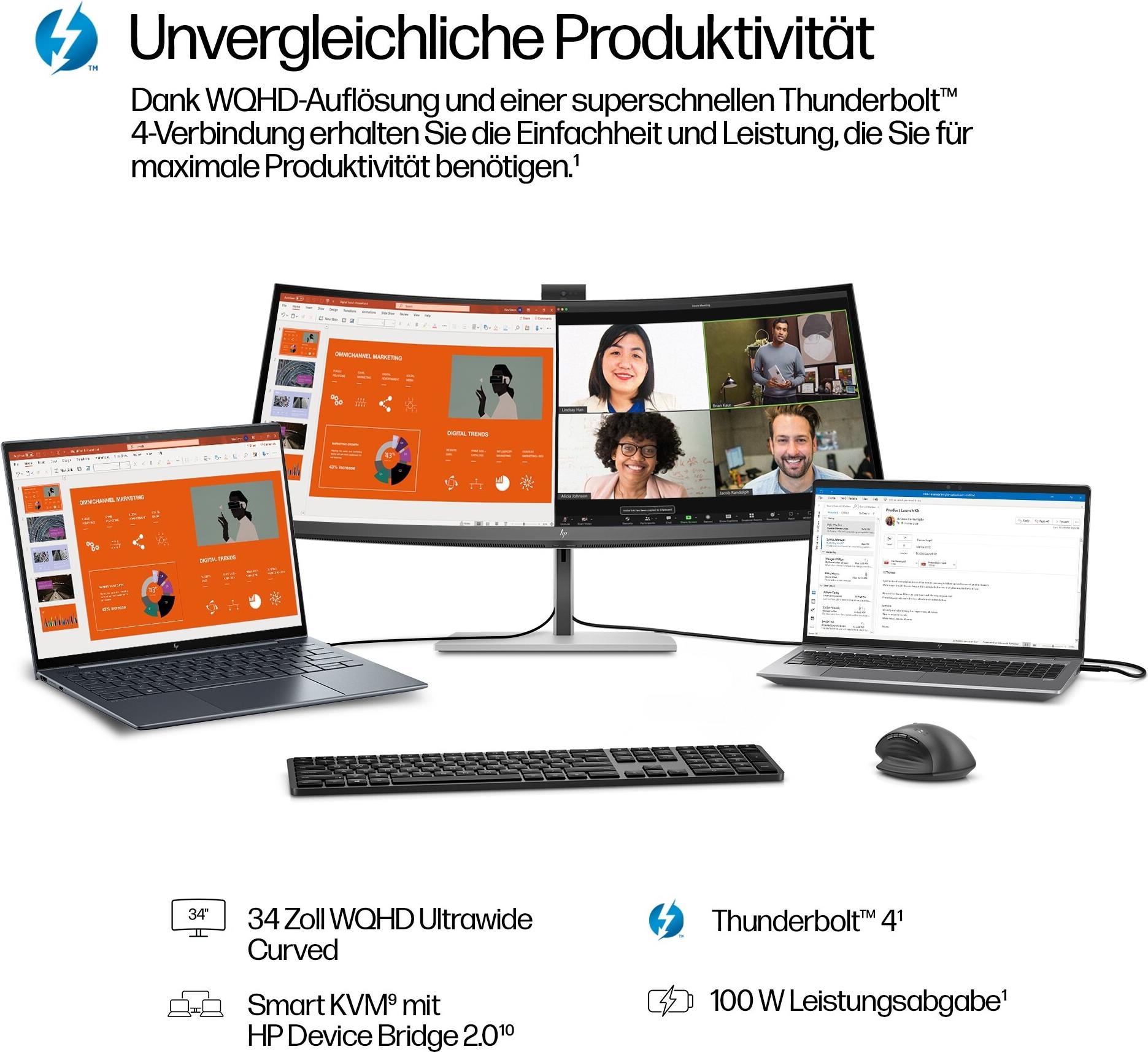 HP Serie 7 Pro 34 Zoll WQHD-Konferenzmonitor – 734pm - 86,4 cm (34") - 3440 x 1440 Pixel - Wide Quad HD - LCD - 5 ms (8K157UT#ABB)