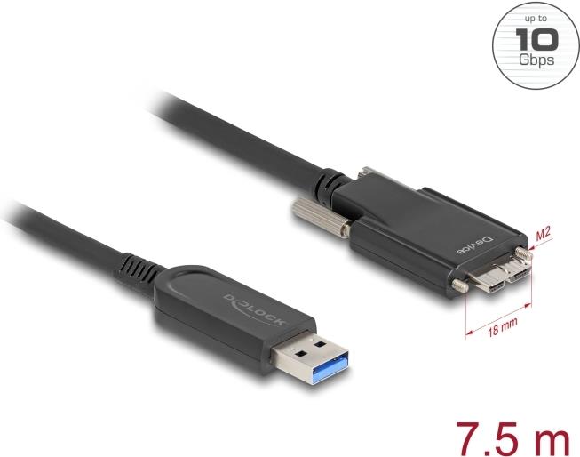 Delock Aktives Optisches Kabel USB 10 Gbps Typ-A Stecker zu Typ Micro-B Stecker mit Schrauben 7,5 m (83212)