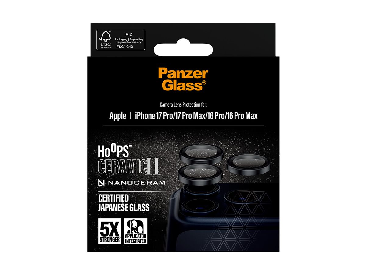 PanzerGlass Hoops Ceramic II Kameralinsen-Schutz für iPhone 17 Pro/Max/16 Pro/Max, Schwarz