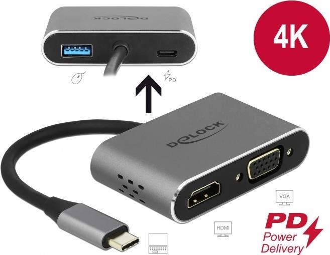 Delock USB Type-C™ Adapter zu HDMI und VGA mit USB 3.0 Port und PD (64074)