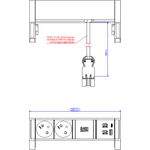 Bachmann DESK2 Steckdosenleiste INOX mit erhöhtem Berührungsschutz 2xUTE 35° Steckdosen schwarz 1xUSB A&C 22W Charger Zuleitung 0,2m H05VV-F3G1,5mm² schwarz mit GST18i3 Stecker inkl. Haltewinkel Logo verpackt im Karton (902.920)