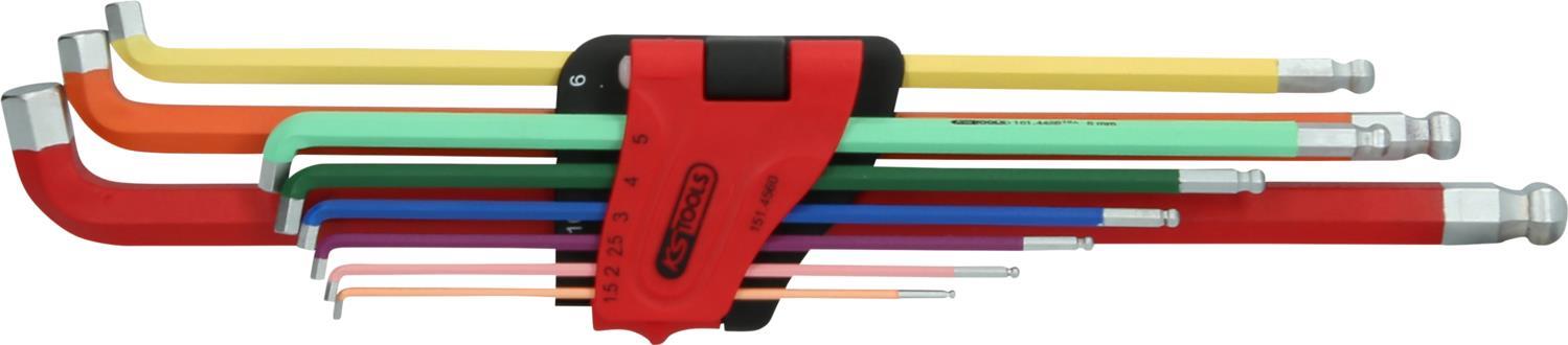 KS TOOLS Werkzeuge-Maschinen GmbH Kugelkopf-Innensechskant-Winkelstiftschlüssel-Satz, 108° abgewinkelt, 9-tlg (151.4560)