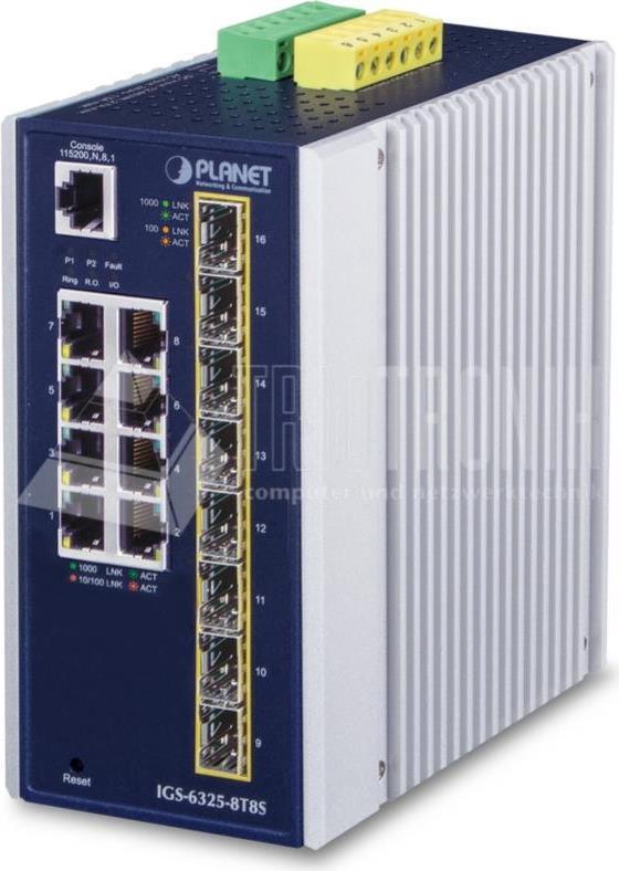 PLANET IP30 Industrial L3 8-Port Managed Gigabit Ethernet (10/100/1000) Blau - Weiß (IGS-6325-8T8S)