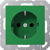 JUNG A 1520 BFKI GN. Buchsen-Typ: CEE 7/3. Produktfarbe: Grün, Material: Thermoplast. Eingangsspannung: 250 V, Stromstärke (maximal): 16 A. Breite: 55 mm, Höhe: 55 mm (A1520BFKIGN)