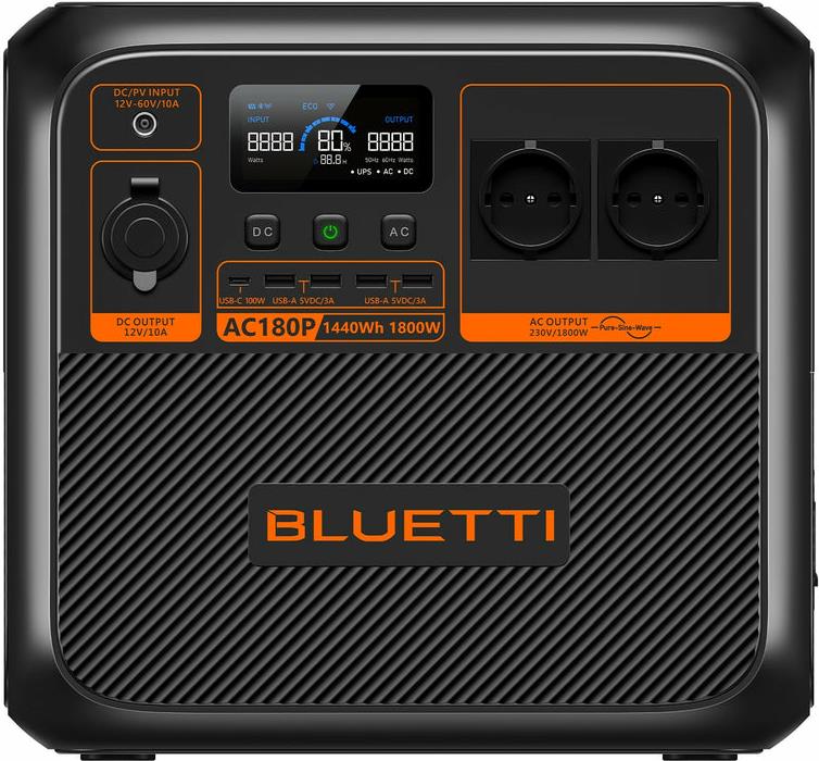 Bluetti AC180P Tragbare Power Station 2 Lithium-Eisen-Phosphat (LiFePO4) 36000 mAh 1800 W 16 kg (AC180P-EU-GY-BL-00)