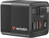 Verbatim Gan Charger 65W 2xUSB-C PD,1xUSB-A, retrac. Cable 32217 (32217)