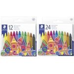 STAEDTLER Wachsmalkreide, 24er Kartonetui rund, Papiermanschette, Durchmesser: 8 mm, Länge: 96 mm, - 1 Stück (220 08 C24)