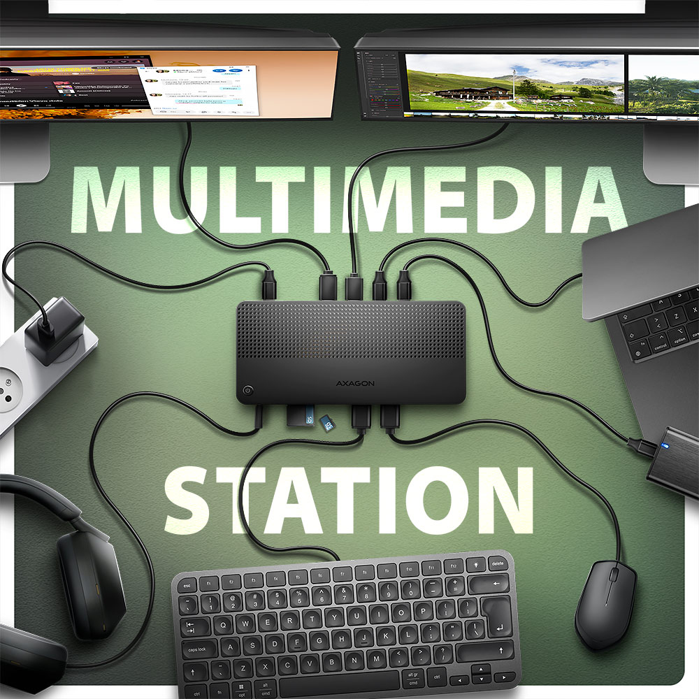 AXAGON HMC-U4 Dockingstation HDMI DP USB4 PD 100W Schwarz