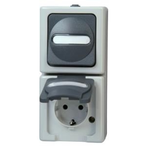 Kombination senkrecht Schalter/Schutzkontaktsteckdose AP-Feuchtraum BLUE ELECTRIC grau (130856009)