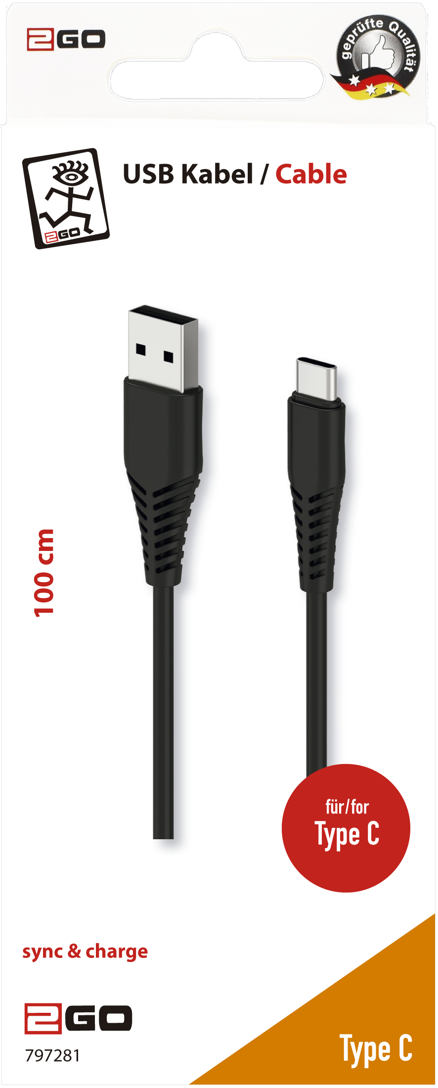 2GO Cable USB-Type C 1m black