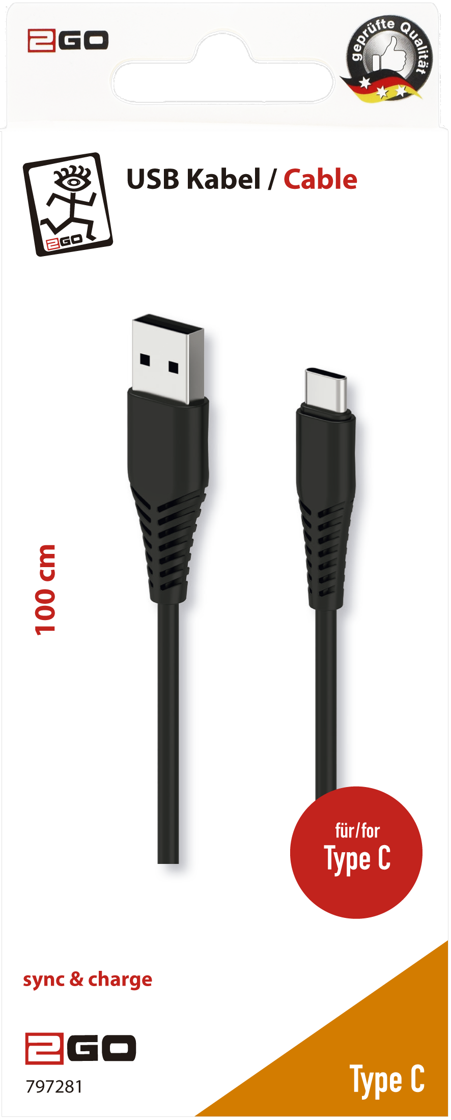 2GO 797281 USB-Kabel USB B auf USB C 1 m Schwarz