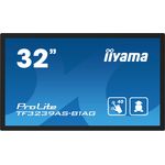 iiyama ProLite TF3239AS-B1AG, 80cm (31,5''), Projected Capacitive, Full HD, RS232, Ethernet, Android, Kit (USB), schwarz TFT Monitor, 16:9, Bildschirmdiagonale: 80 cm (31,5''), Touchscreen, Projected Capacitive, Multi Touch (40 Punkte), Auflösung: 1920x1080 Pixel, VESA Mount (200x200 mm), Reaktionszeit: 8ms, Helligkeit 500cd, Blickwinkel 178/178°(H/V), Kontrast: 1200:1, RS232, Ethernet, Audio, Display-Port, HDMI, Touchinterface: USB, RAM: 4GB, Flash: 32 GB, OS: Android (11), inkl.: Kabel (USB, HDMI, Display Port), Netzteil (intern), Netzkabel, QSG, separat bestellen: Adapter, IP65, schwarz (TF3239AS-B1AG)