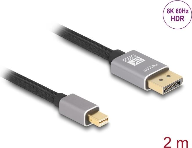 Delock Mini DisplayPort zu Kabel 8K 60 Hz 2 m grau Metall ohne (81092)