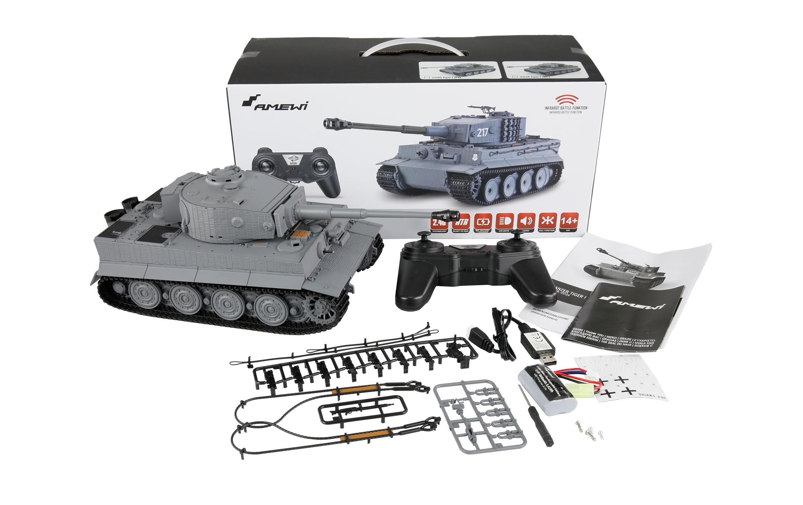 Amewi Panzer Tiger I MP mit IR Battlefunktion RTR 1:24 Grau