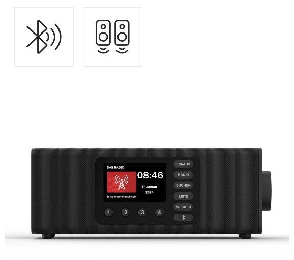 Hama DR2002BT Digitalradio DAB+/DAB/FM Bluetooth RX Radiowecker 10W TFT Schwarz