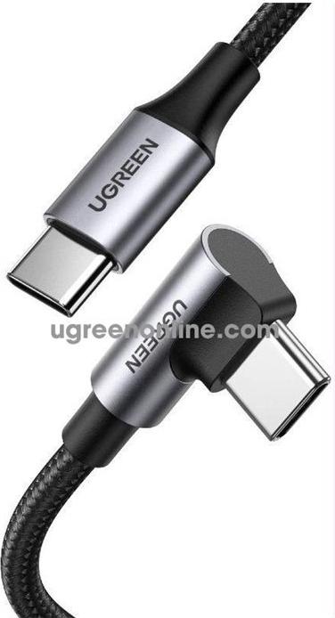 UGREEN US334 USB-C auf USB-C 100W Schnellladekabel 1x Winkelstecker Nylon-Ummantelung Aluminium 2m schwarz (70645)
